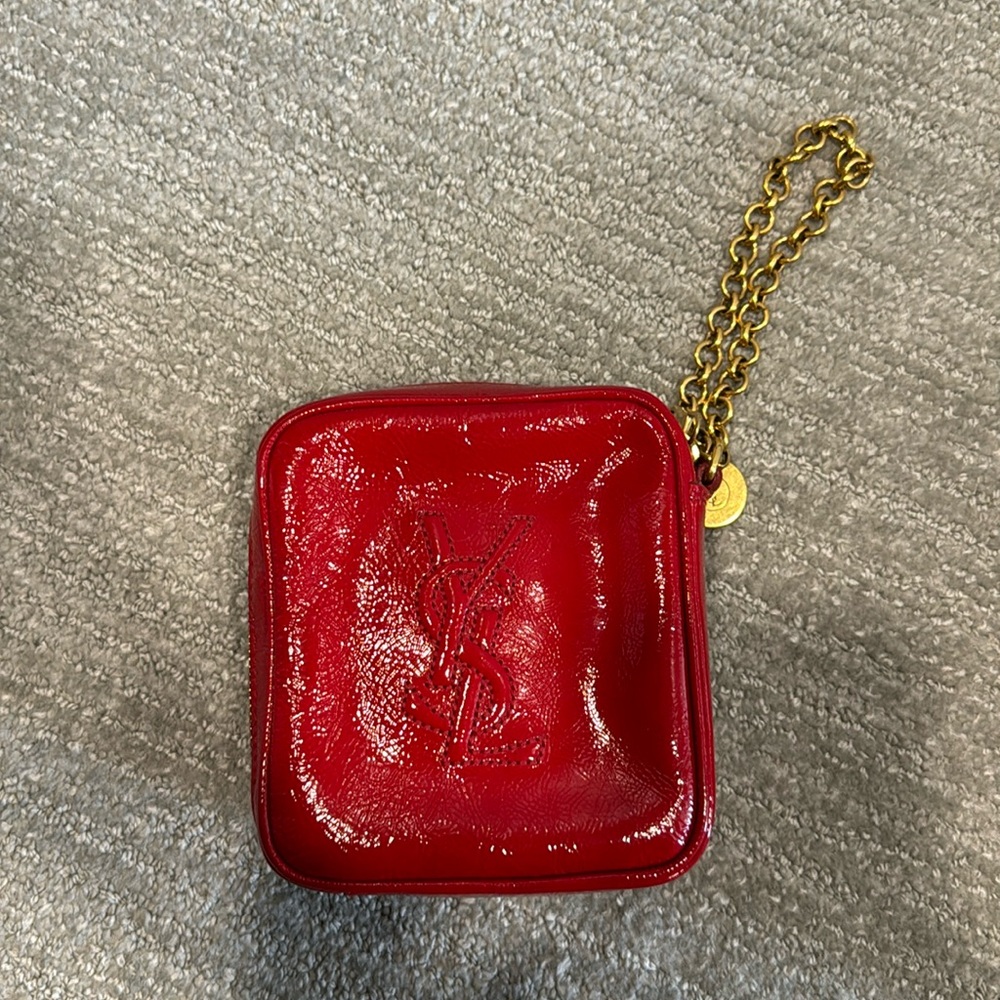 Ysl red patent leather wristlet bag